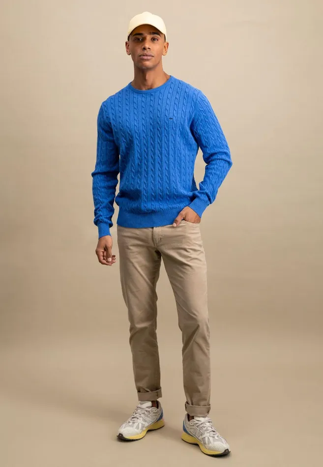 Sweater Men FYNCHHATTON Cotton Sweater With A Cable Knit Pattern Poppy Redstrong Bluenew Offwhiteturf Greennavy