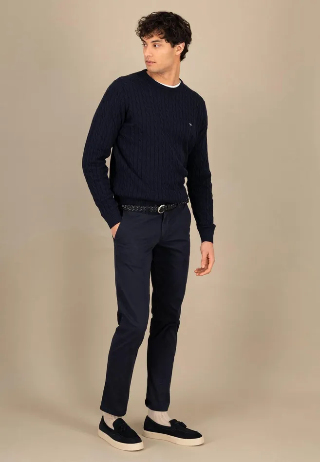 Sweater Men FYNCHHATTON Cotton Sweater With A Cable Knit Pattern Poppy Redstrong Bluenew Offwhiteturf Greennavy