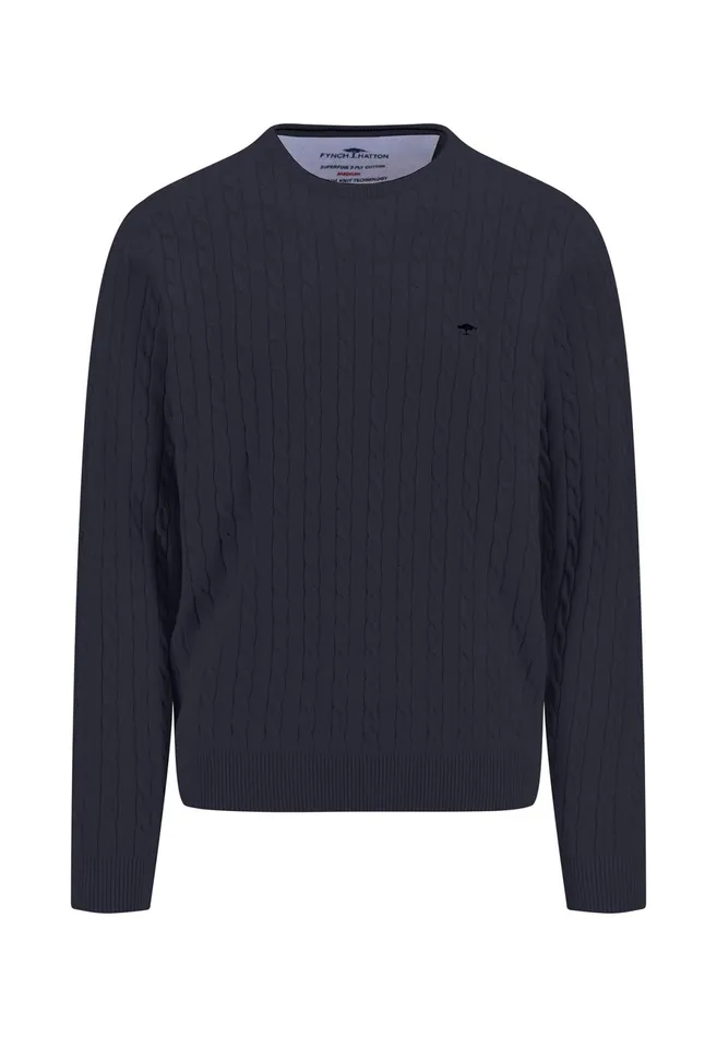 Sweater Men FYNCHHATTON Cotton Sweater With A Cable Knit Pattern Poppy Redstrong Bluenew Offwhiteturf Greennavy