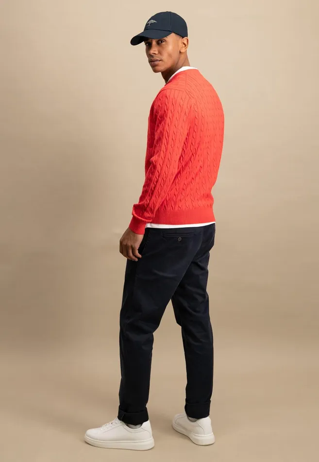 Sweater Men FYNCHHATTON Cotton Sweater With A Cable Knit Pattern Poppy Redstrong Bluenew Offwhiteturf Greennavy