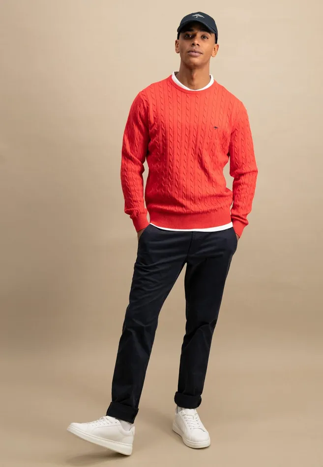 Sweater Men FYNCHHATTON Cotton Sweater With A Cable Knit Pattern Poppy Redstrong Bluenew Offwhiteturf Greennavy
