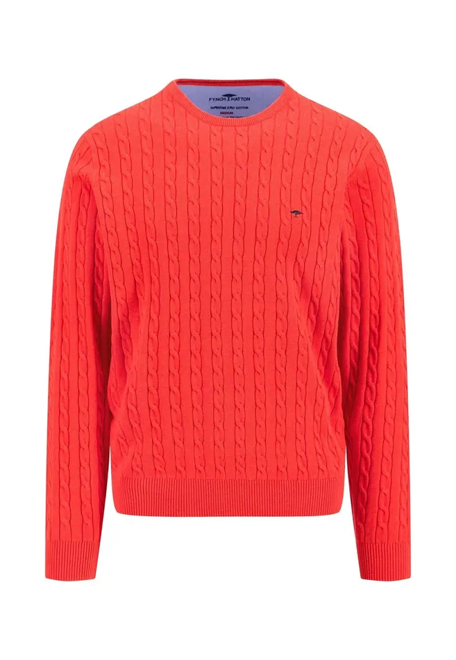 Sweater Men FYNCHHATTON Cotton Sweater With A Cable Knit Pattern Poppy Redstrong Bluenew Offwhiteturf Greennavy