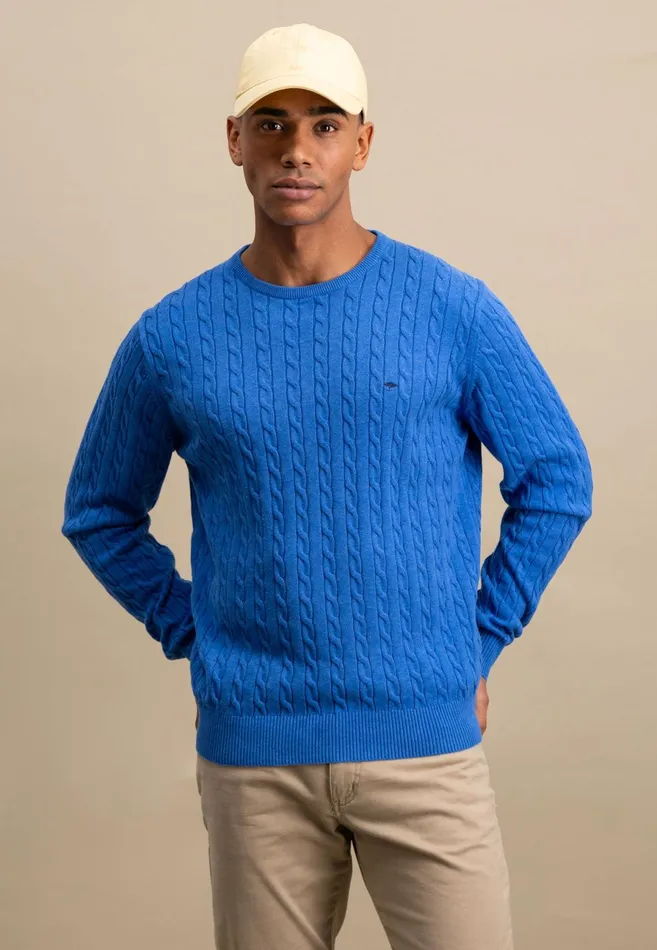 Sweater Men FYNCHHATTON Cotton Sweater With A Cable Knit Pattern Poppy Redstrong Bluenew Offwhiteturf Greennavy