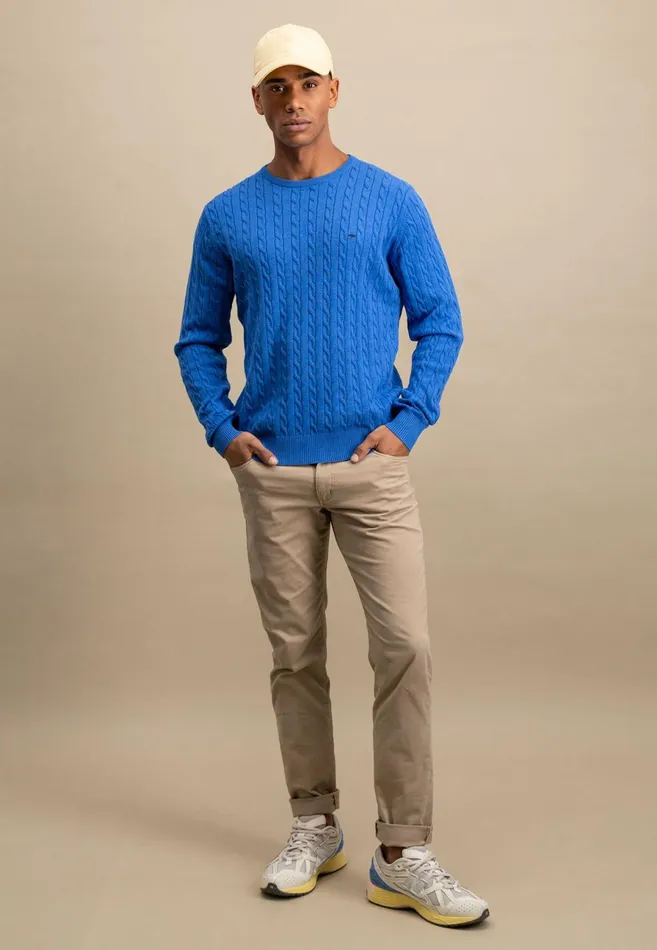 Sweater Men FYNCHHATTON Cotton Sweater With A Cable Knit Pattern Poppy Redstrong Bluenew Offwhiteturf Greennavy