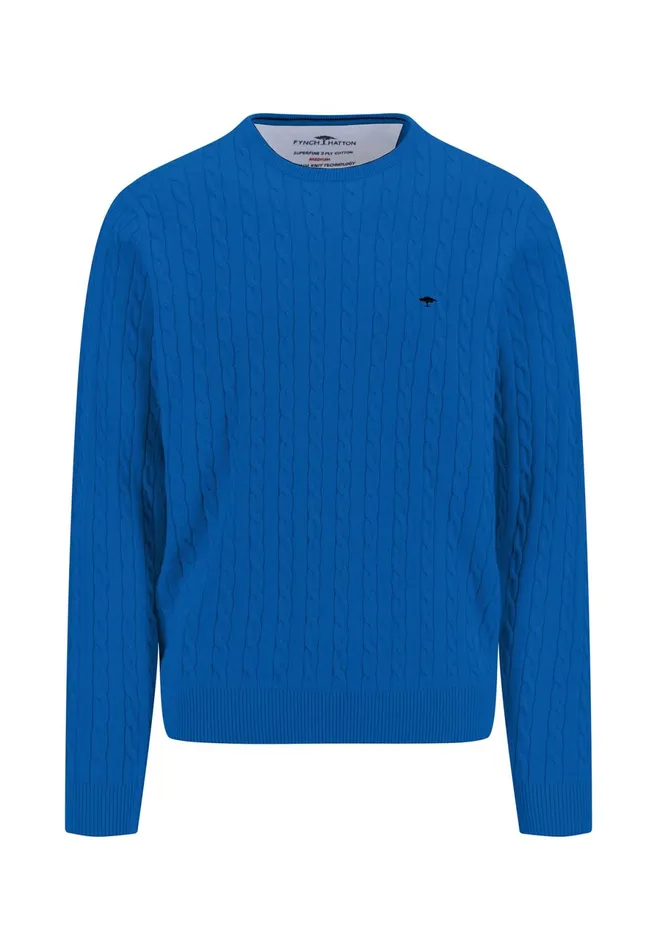 Sweater Men FYNCHHATTON Cotton Sweater With A Cable Knit Pattern Poppy Redstrong Bluenew Offwhiteturf Greennavy