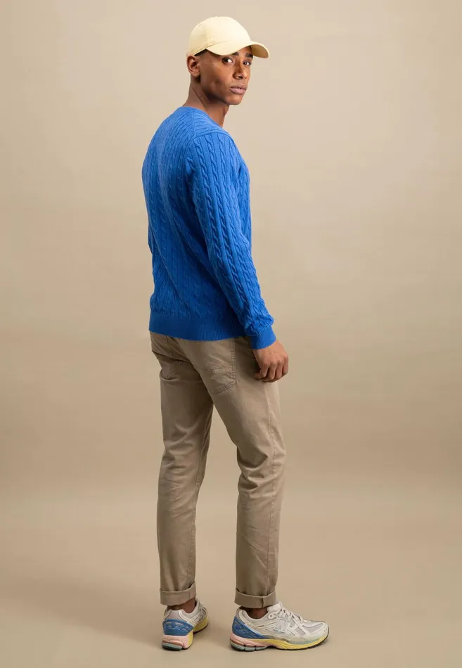 Sweater Men FYNCHHATTON Cotton Sweater With A Cable Knit Pattern Poppy Redstrong Bluenew Offwhiteturf Greennavy