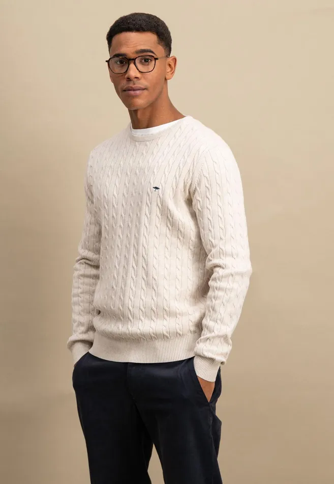 Sweater Men FYNCHHATTON Cotton Sweater With A Cable Knit Pattern Poppy Redstrong Bluenew Offwhiteturf Greennavy