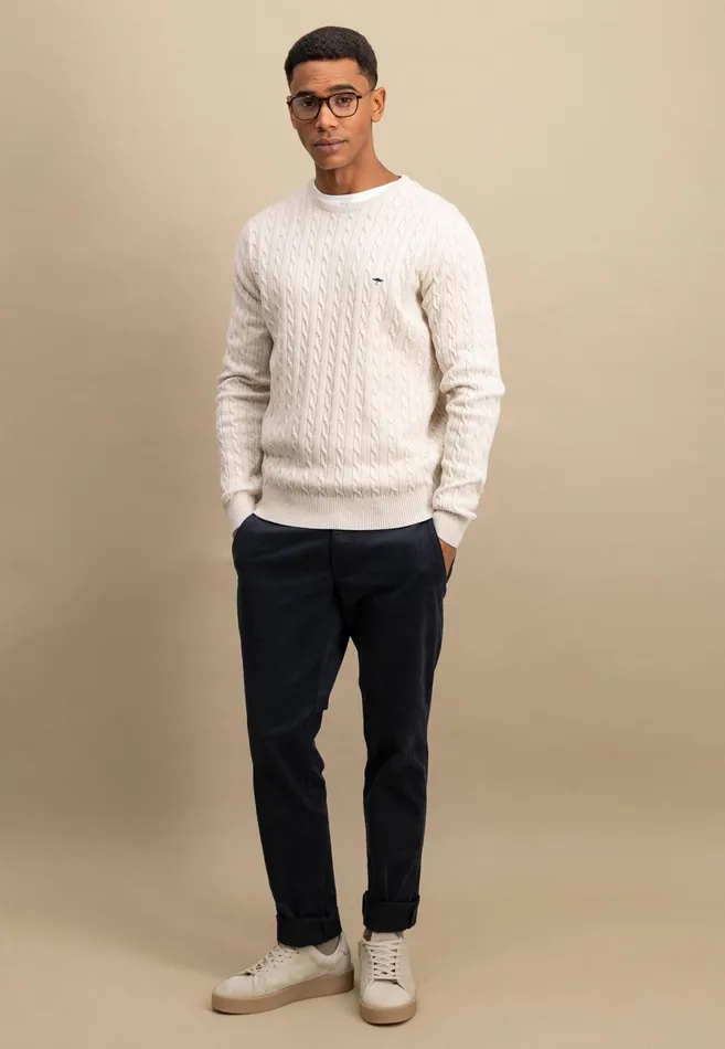 Sweater Men FYNCHHATTON Cotton Sweater With A Cable Knit Pattern Poppy Redstrong Bluenew Offwhiteturf Greennavy