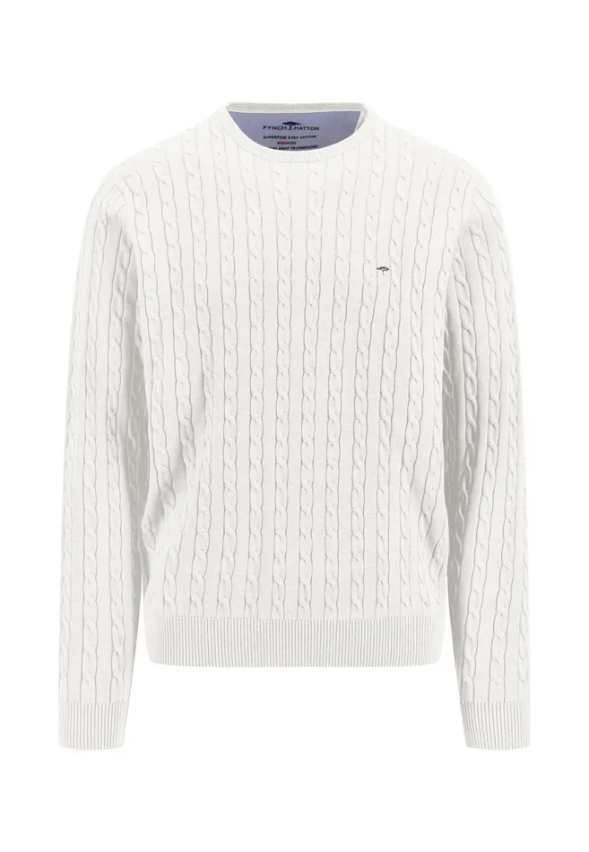 Sweater Men FYNCHHATTON Cotton Sweater With A Cable Knit Pattern Poppy Redstrong Bluenew Offwhiteturf Greennavy