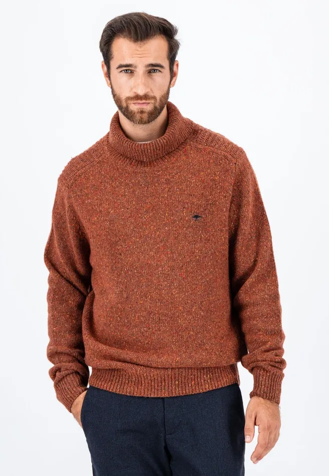 Sweater Men FYNCHHATTON Donegal Knitting Sweater With Turtleneck Flamenavywinter Whitesteel