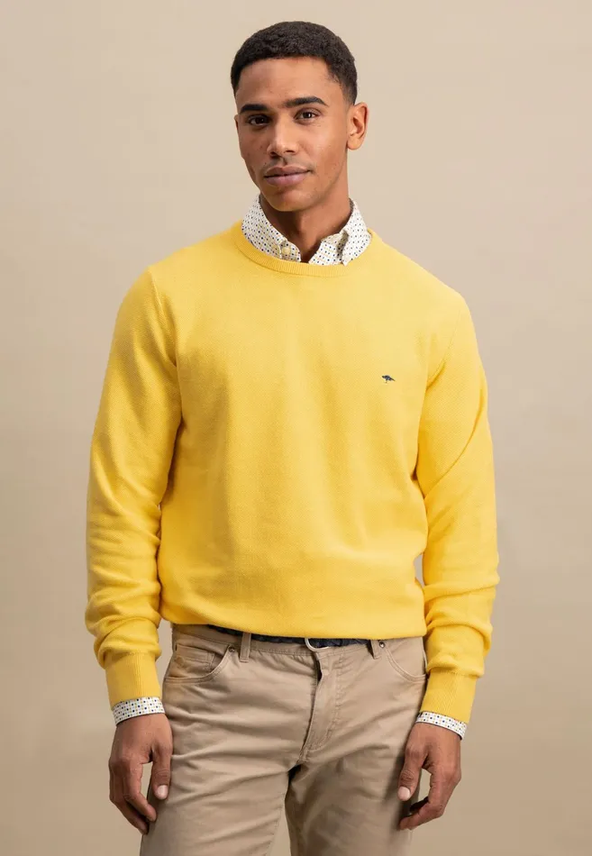 Sweater Men FYNCHHATTON Knitting Sweater Made Of 100 Cotton Vivid Yellownew Offwhiteturf Greensplashy Oceanstrong Bluenavypoppy Rednight