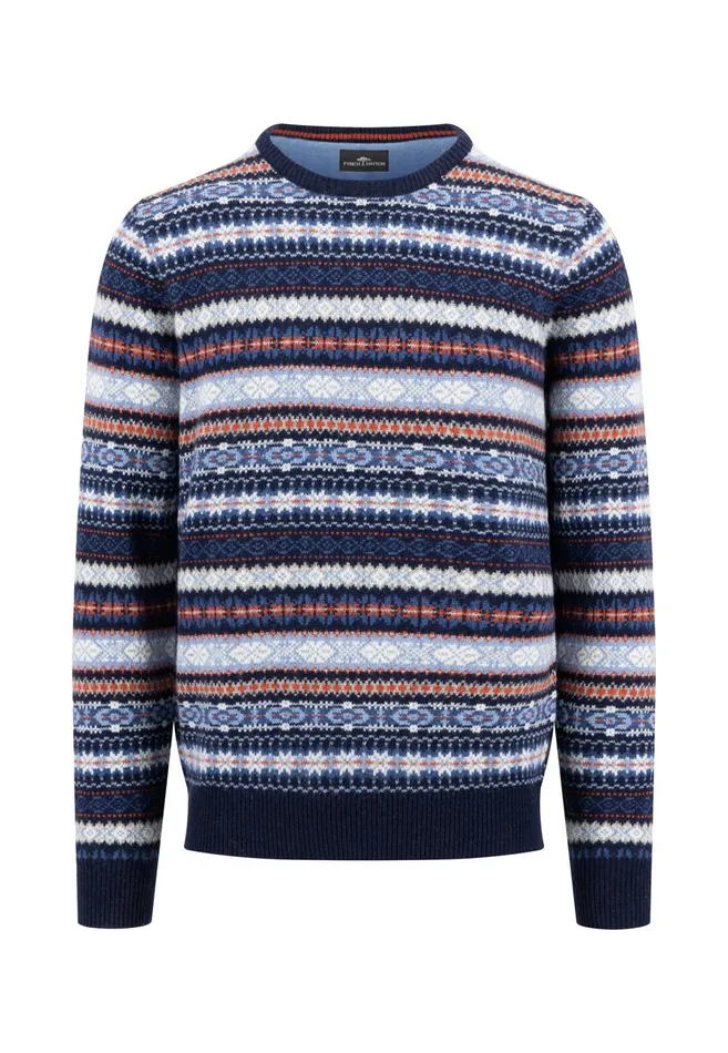 Sweater Men FYNCHHATTON Knitting Sweater With Jacquard Pattern Navyhazel