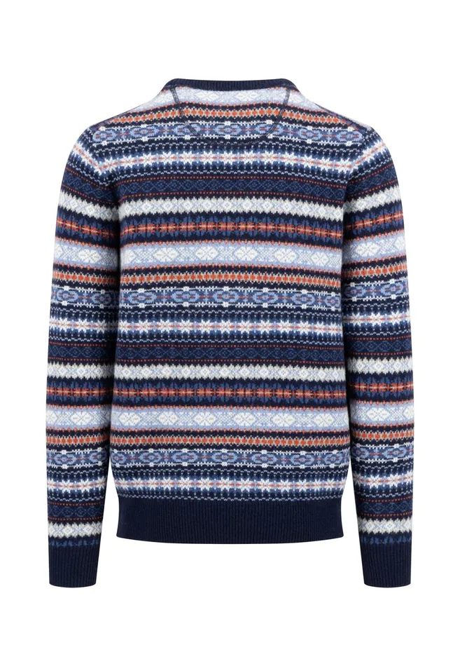 Sweater Men FYNCHHATTON Knitting Sweater With Jacquard Pattern Navyhazel