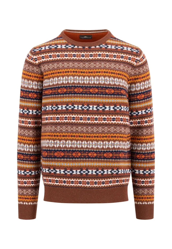 Sweater Men FYNCHHATTON Knitting Sweater With Jacquard Pattern Navyhazel