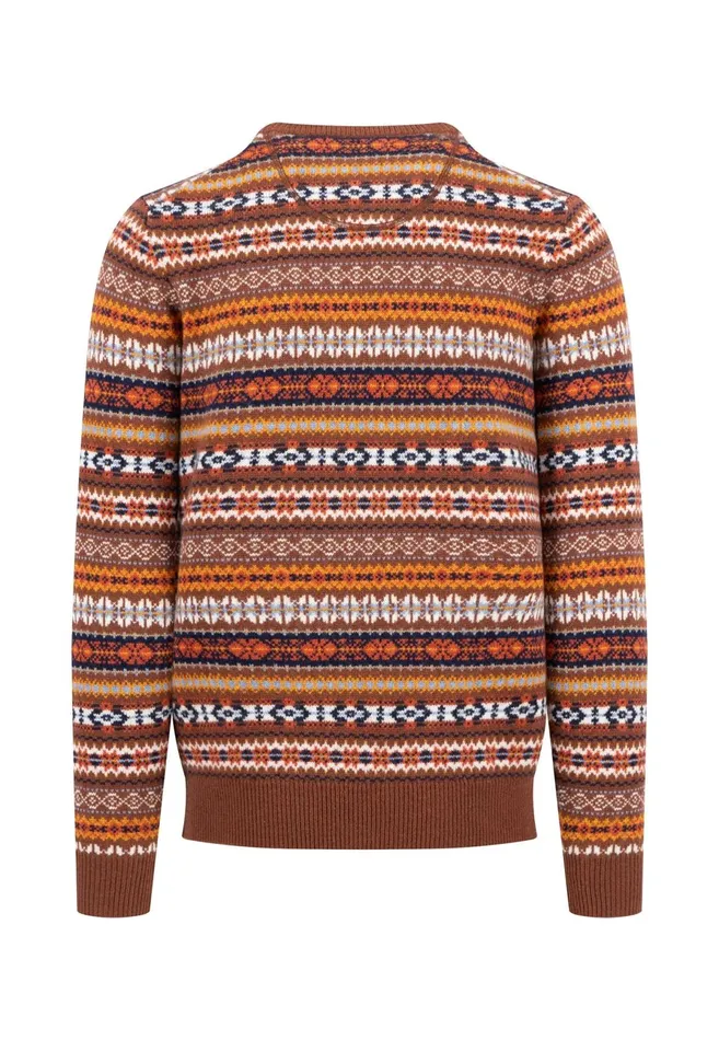 Sweater Men FYNCHHATTON Knitting Sweater With Jacquard Pattern Navyhazel