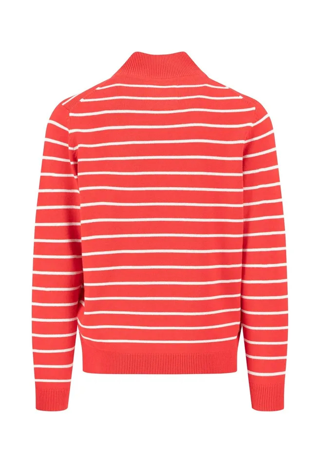 Sweater Men FYNCHHATTON Knitting Sweaters With A Troyer Collar And Striped Look Navynew Offwhitepoppy Red