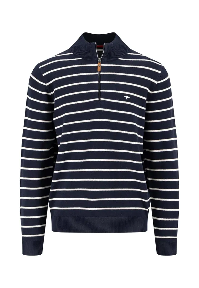 Sweater Men FYNCHHATTON Knitting Sweaters With A Troyer Collar And Striped Look Navynew Offwhitepoppy Red