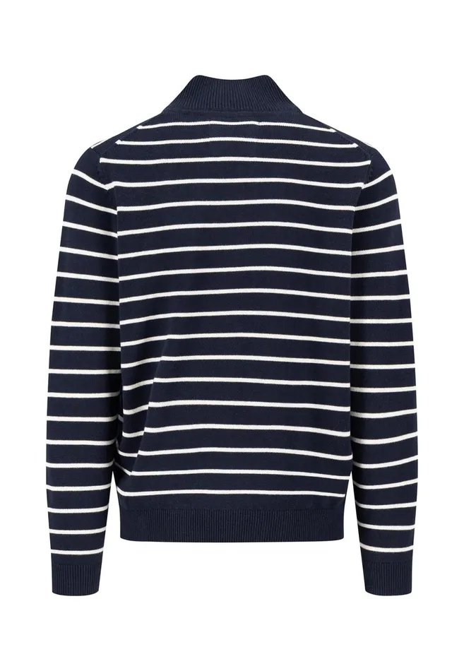 Sweater Men FYNCHHATTON Knitting Sweaters With A Troyer Collar And Striped Look Navynew Offwhitepoppy Red