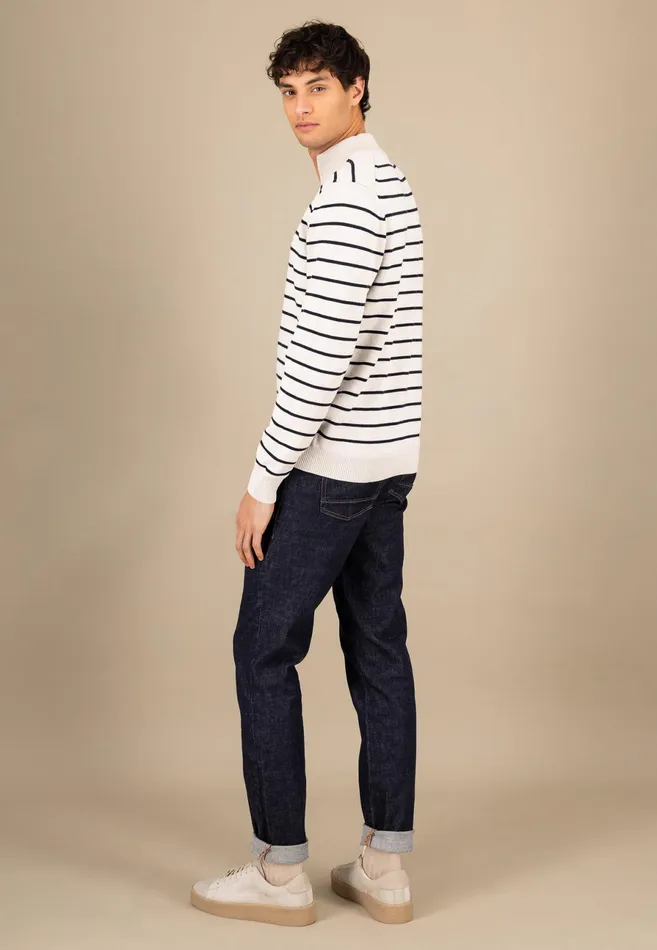 Sweater Men FYNCHHATTON Knitting Sweaters With A Troyer Collar And Striped Look Navynew Offwhitepoppy Red