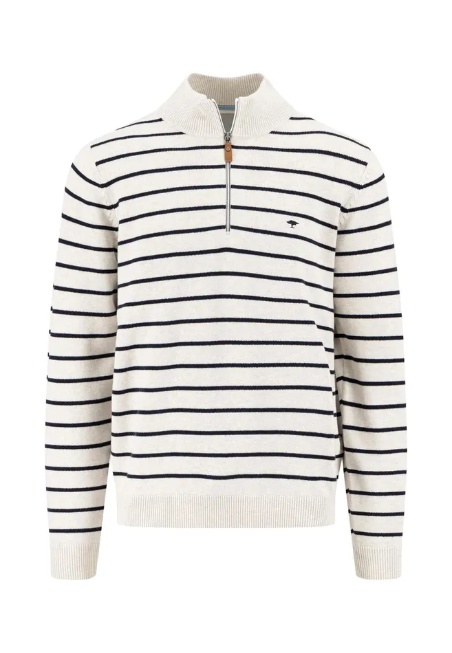 Sweater Men FYNCHHATTON Knitting Sweaters With A Troyer Collar And Striped Look Navynew Offwhitepoppy Red