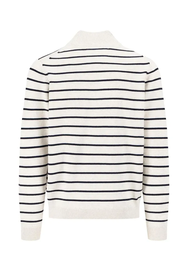 Sweater Men FYNCHHATTON Knitting Sweaters With A Troyer Collar And Striped Look Navynew Offwhitepoppy Red