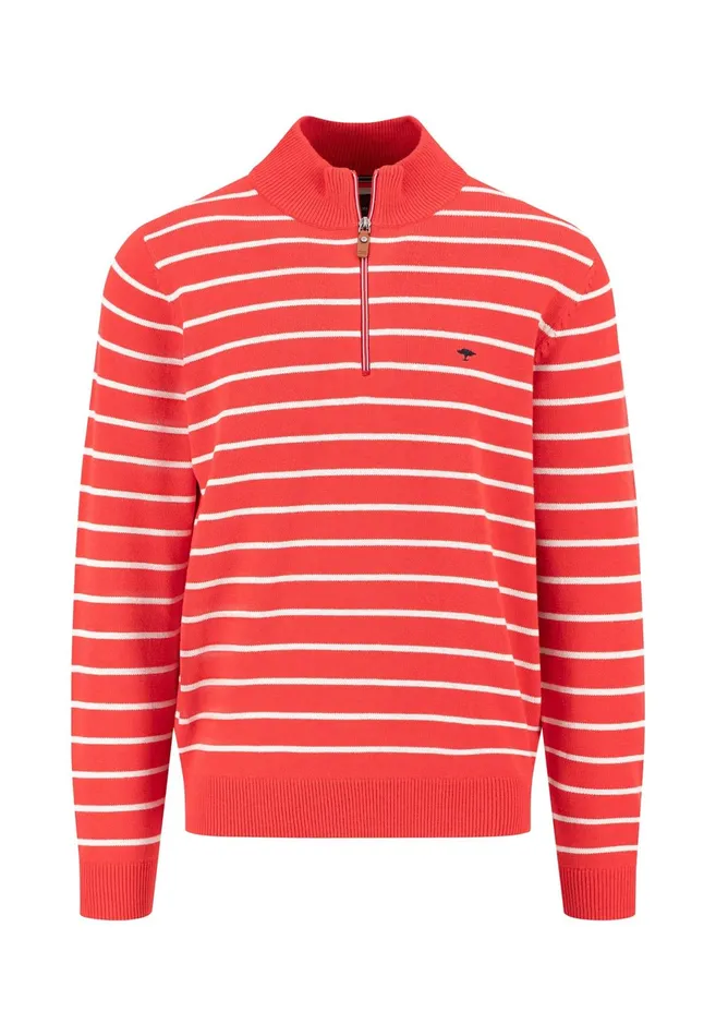 Sweater Men FYNCHHATTON Knitting Sweaters With A Troyer Collar And Striped Look Navynew Offwhitepoppy Red