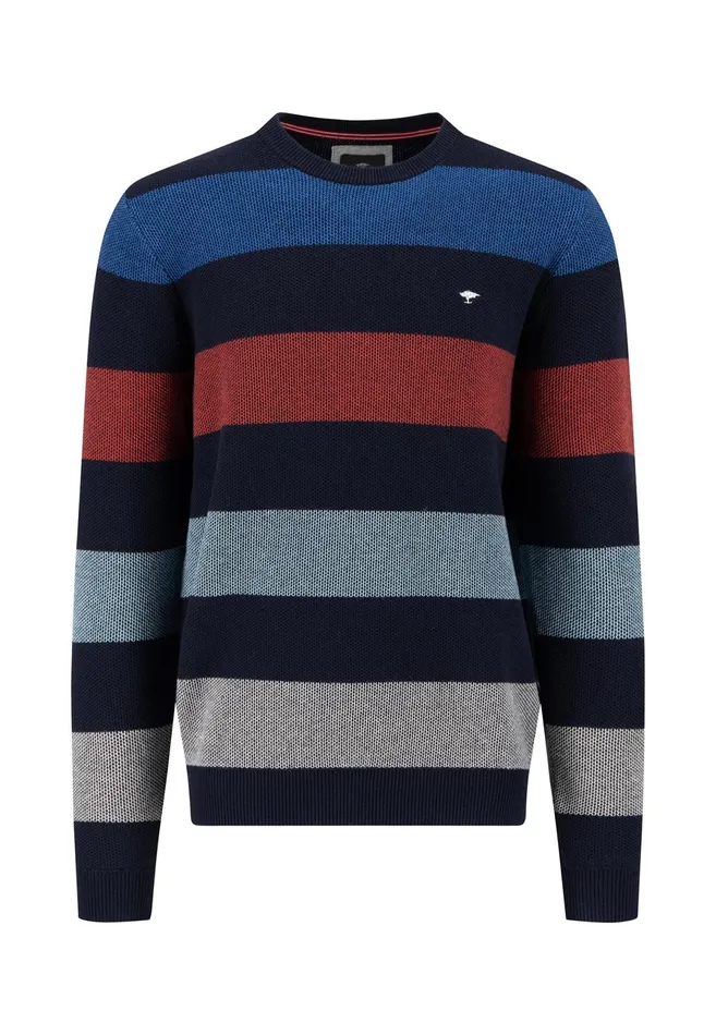 Sweater Men FYNCHHATTON Strip Sweater With A Circular Neckline Navynew Offwhite