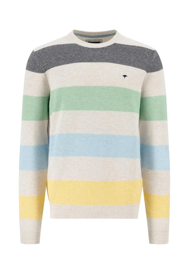 Sweater Men FYNCHHATTON Strip Sweater With A Circular Neckline Navynew Offwhite