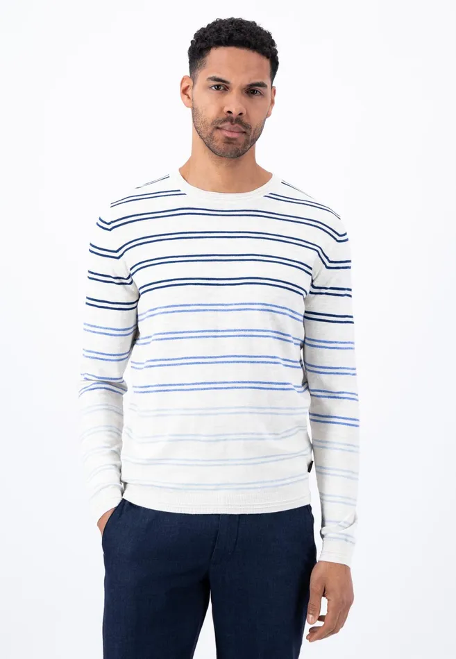 Sweater Men FYNCHHATTON Striped Cotton Linen Sweater Offwhitedusty Olivemidnight