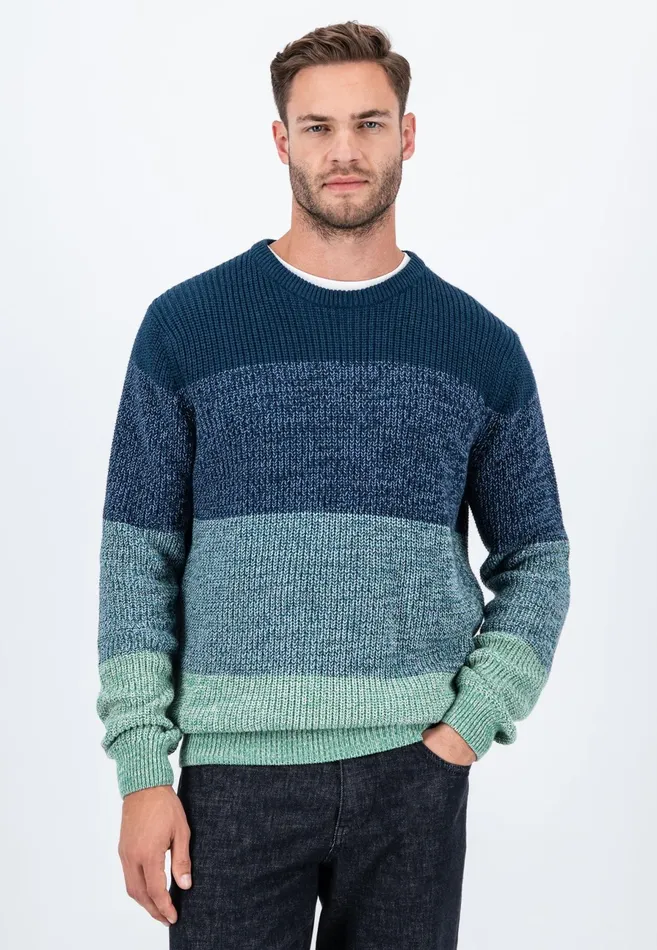 Sweater Men FYNCHHATTON Striped Knitting Sweater Made Of Cotton Dark Teal