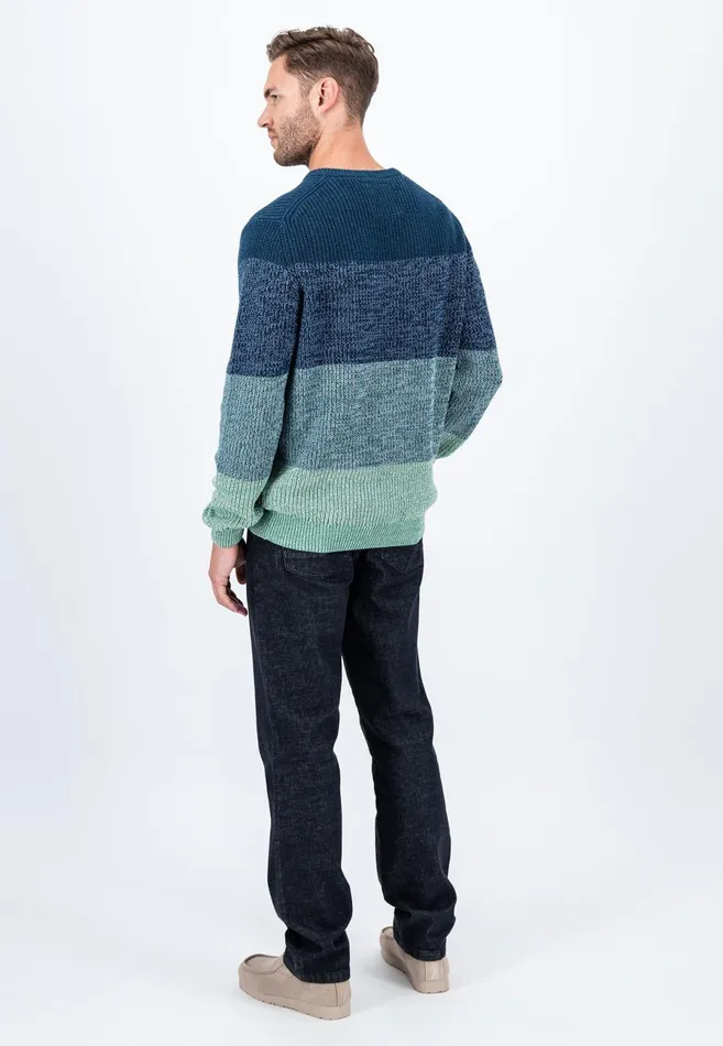 Sweater Men FYNCHHATTON Striped Knitting Sweater Made Of Cotton Dark Teal