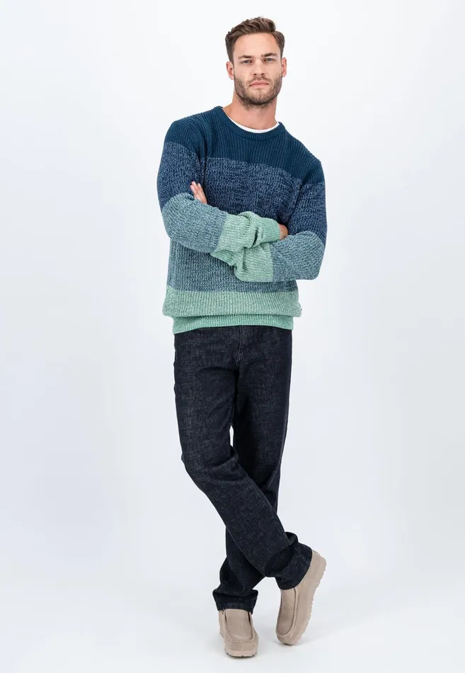 Sweater Men FYNCHHATTON Striped Knitting Sweater Made Of Cotton Dark Teal