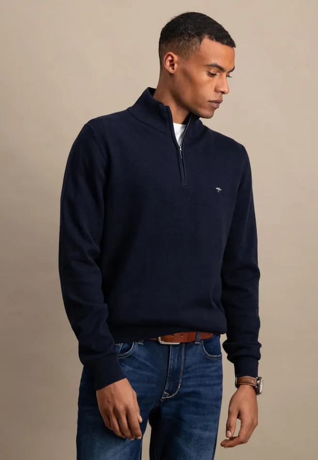 Sweater Men FYNCHHATTON Troyer Sweater Made Of Pure Cotton Navysteel