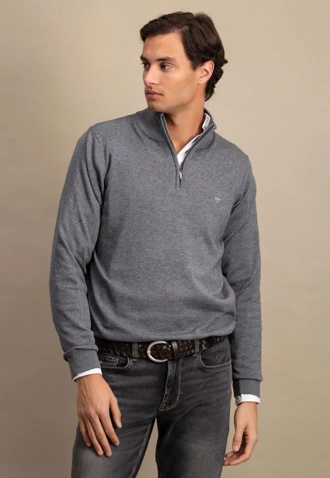 Sweater Men FYNCHHATTON Troyer Sweater Made Of Pure Cotton Navysteel
