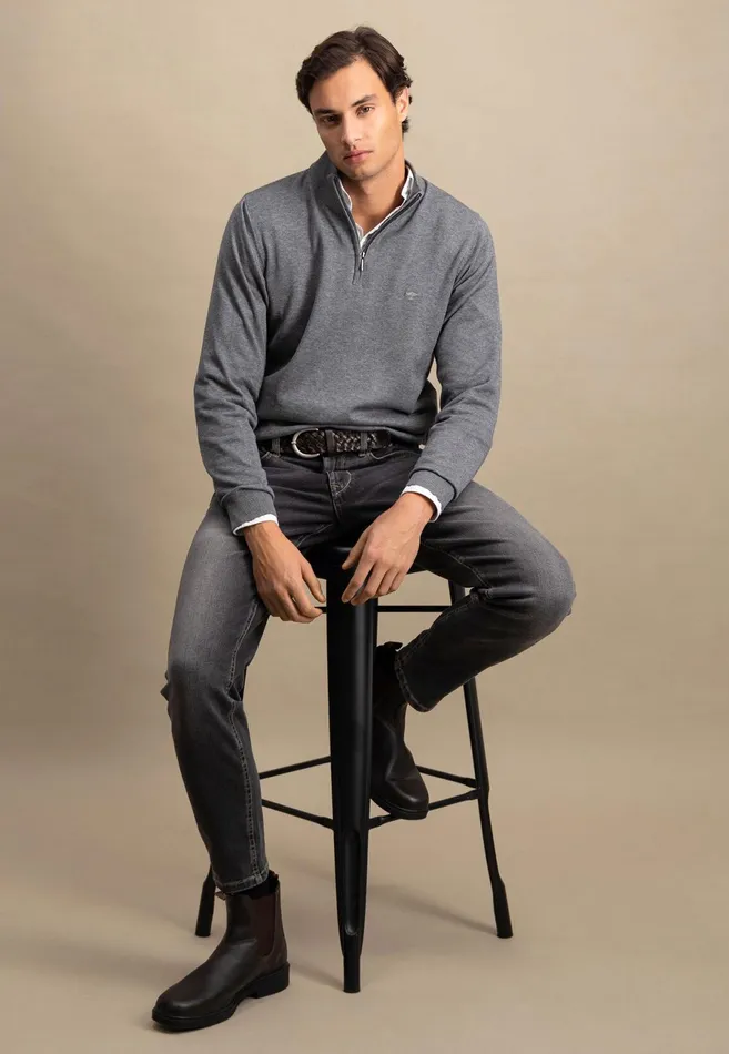 Sweater Men FYNCHHATTON Troyer Sweater Made Of Pure Cotton Navysteel
