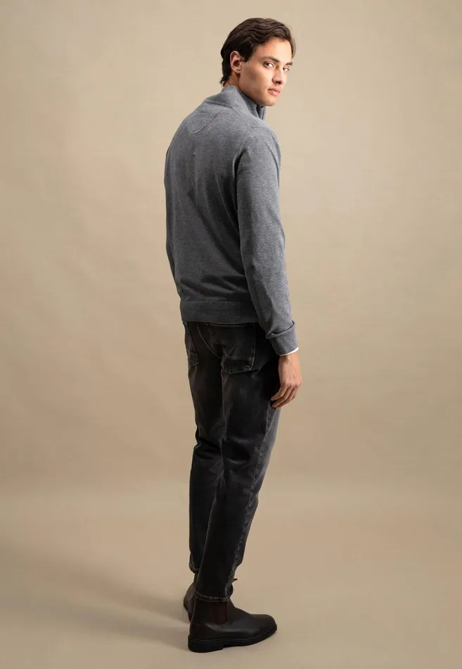 Sweater Men FYNCHHATTON Troyer Sweater Made Of Pure Cotton Navysteel