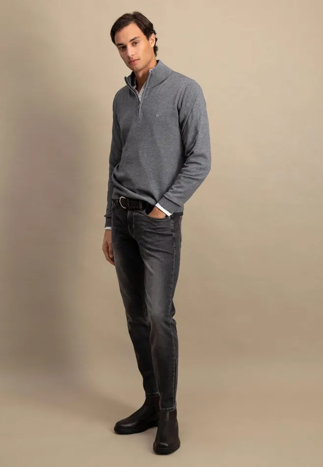 Sweater Men FYNCHHATTON Troyer Sweater Made Of Pure Cotton Navysteel