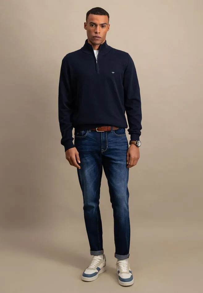 Sweater Men FYNCHHATTON Troyer Sweater Made Of Pure Cotton Navysteel