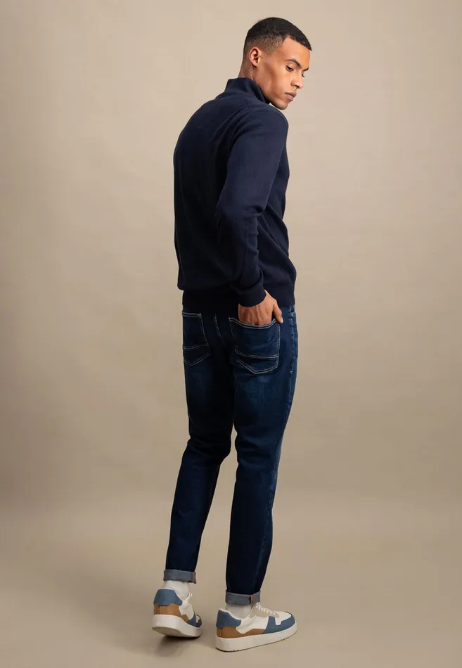 Sweater Men FYNCHHATTON Troyer Sweater Made Of Pure Cotton Navysteel