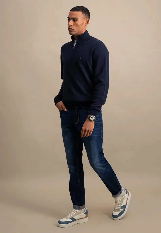 Sweater Men FYNCHHATTON Troyer Sweater Made Of Pure Cotton Navysteel