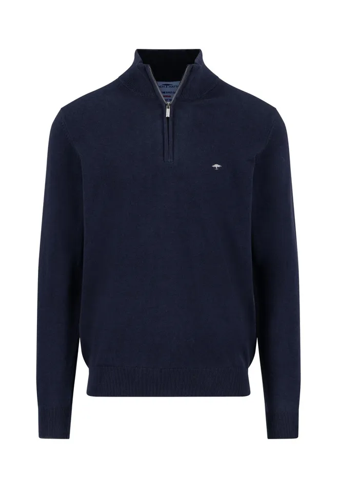 Sweater Men FYNCHHATTON Troyer Sweater Made Of Pure Cotton Navysteel