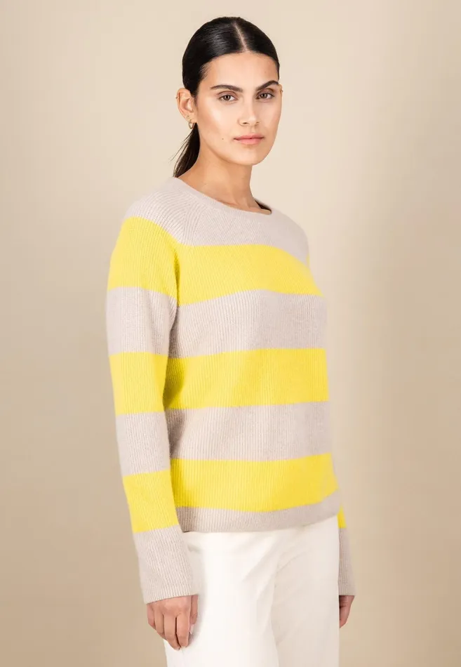 Sweater Women FYNCHHATTON Kashmir Sweater In Strip Look Bright Yellowgray Melangerosy