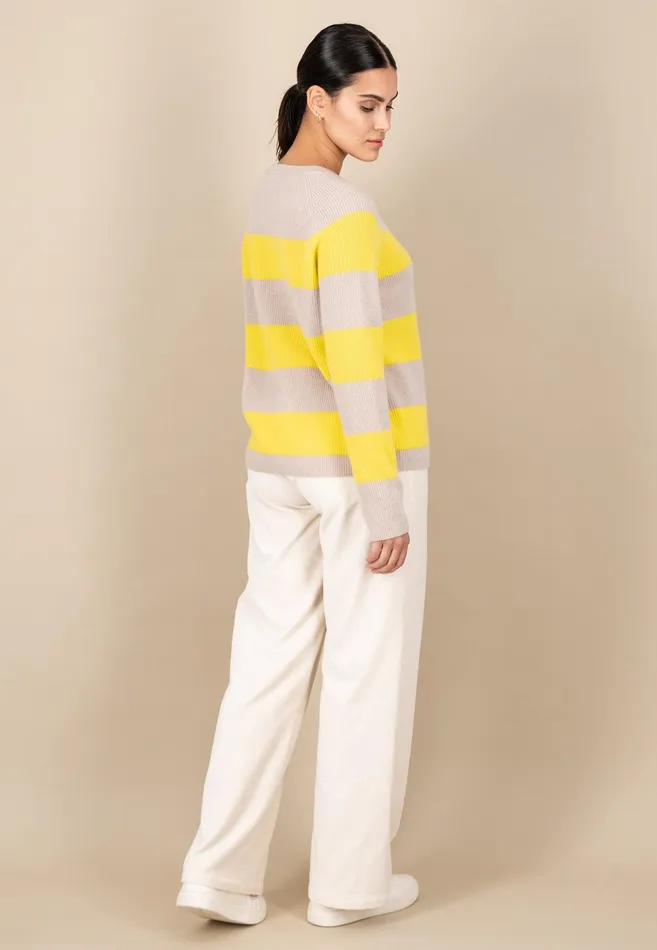 Sweater Women FYNCHHATTON Kashmir Sweater In Strip Look Bright Yellowgray Melangerosy
