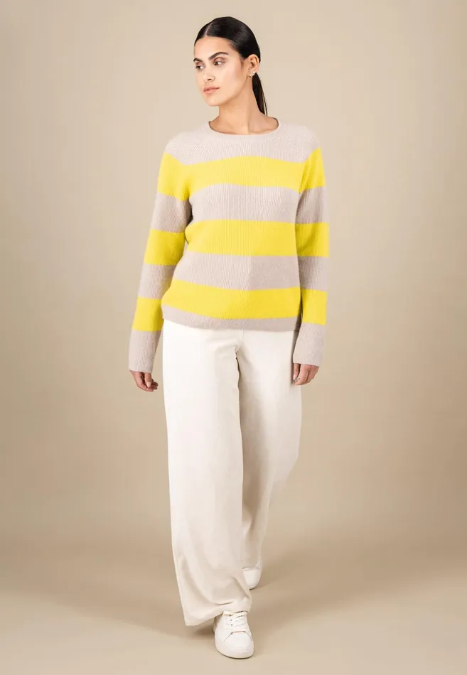 Sweater Women FYNCHHATTON Kashmir Sweater In Strip Look Bright Yellowgray Melangerosy
