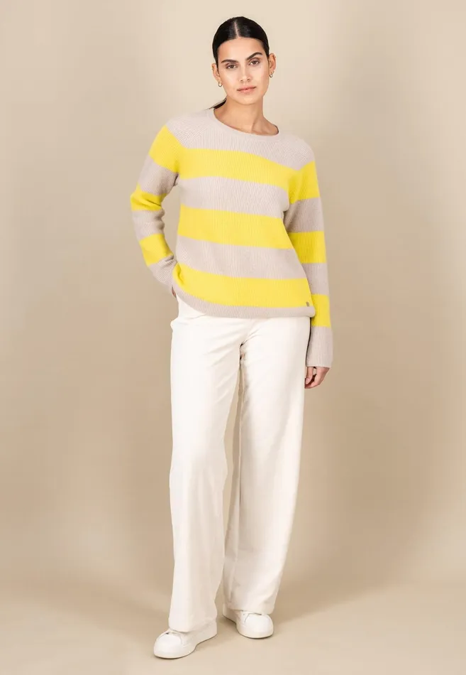 Sweater Women FYNCHHATTON Kashmir Sweater In Strip Look Bright Yellowgray Melangerosy