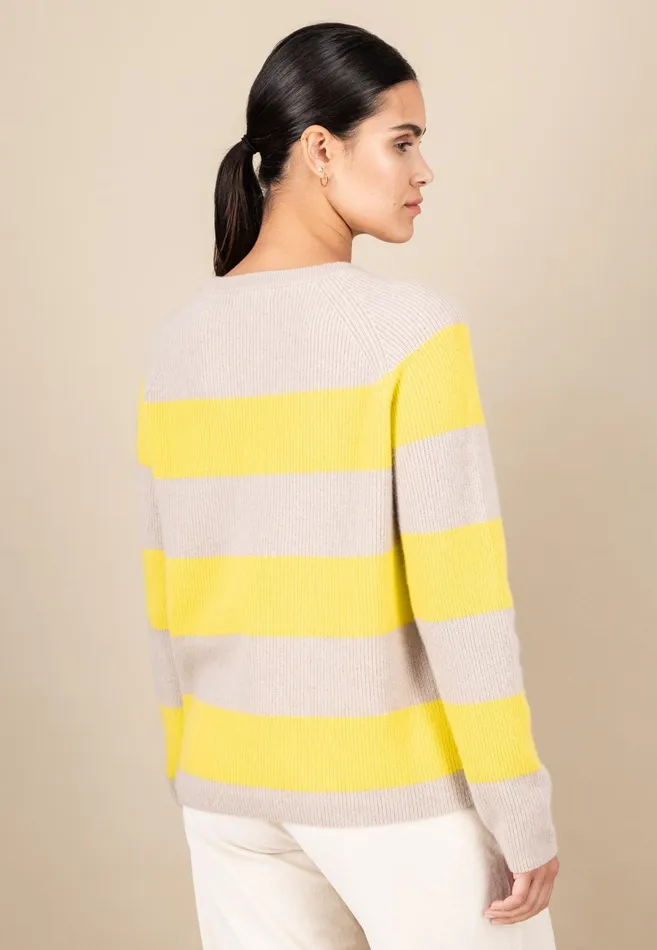 Sweater Women FYNCHHATTON Kashmir Sweater In Strip Look Bright Yellowgray Melangerosy