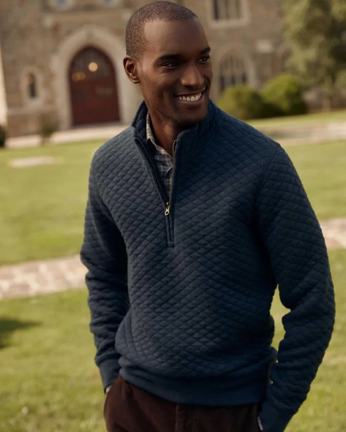 Sweaters and Sweatshirts Men Billy Reid Diamond Quilt Half Zip Carbon Blue