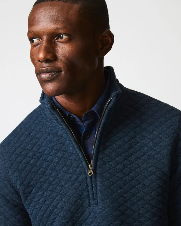 Sweaters and Sweatshirts Men Billy Reid Diamond Quilt Half Zip Carbon Blue