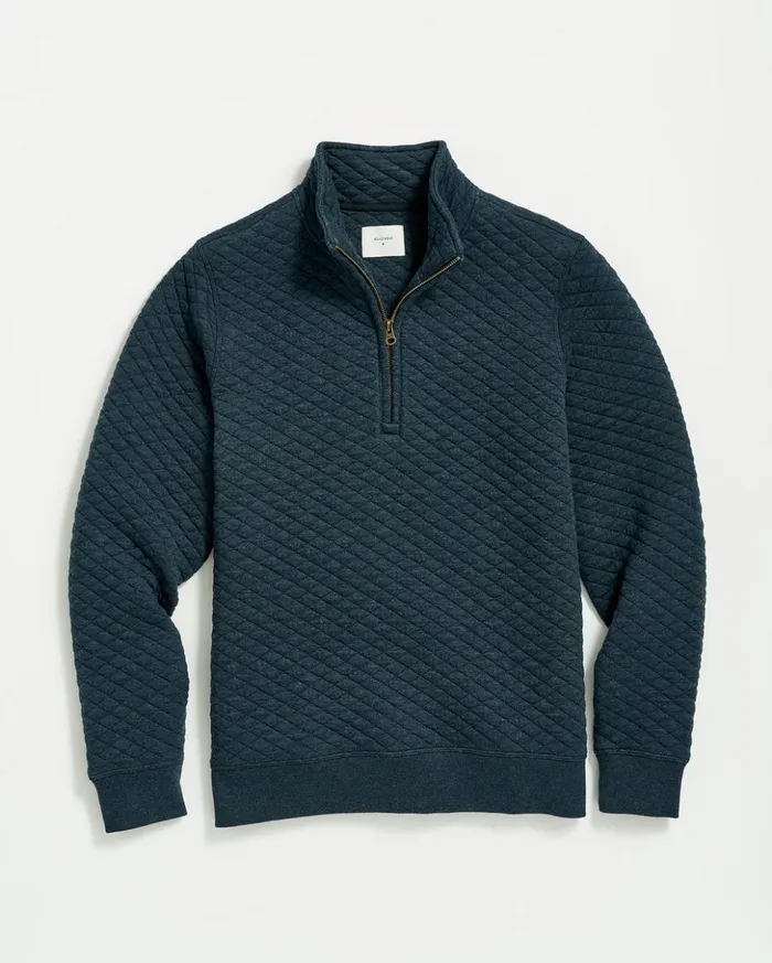 Sweaters and Sweatshirts Men Billy Reid Diamond Quilt Half Zip Carbon Blue