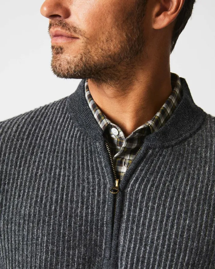Sweaters and Sweatshirts Men Billy Reid Fisherman Rib Half Zip Charcoalgrey